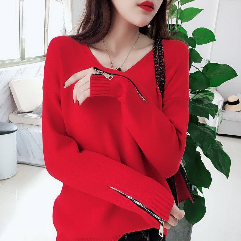 New Women Autumn Double Zippers Sweaters Jacket Slim Knit Solid Pullover Sweater Outwear Short Fall Warm Soft