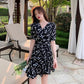 Women's Summer Dress V-neck Slim Floral A-line Skirt