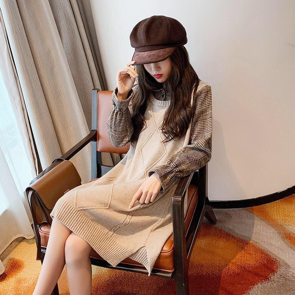 Autumn and Winter Mid-length Loose Sleeveless Sweater Pullover Fake Two-piece Knitted Skirt Bottoming Shirt