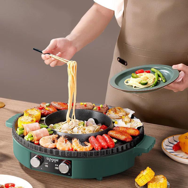 2200W Heat Pot BBC All-in-one Machine Electric Baking Pan Flat Frying Pan Multi-purpose Small Heat Pot for Family