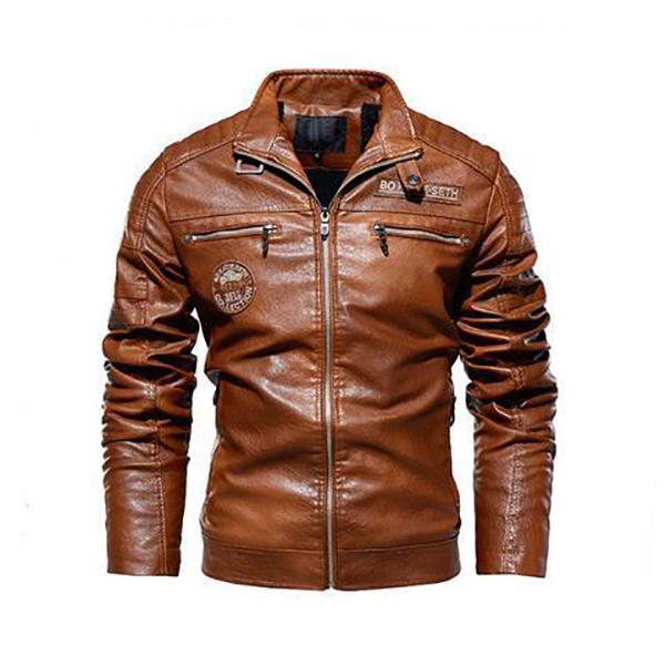 Motorcycle Color Matching Casual Men's Leather Jacket Casual Trend Fashion Stand-up Collar Youth Tough Guy Leather Jacket
