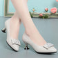 Black Soft Leather Shoes Soft Sole Comfortable All-match Work Shoes Women's Medium-heeled High Heels Non-slip Wear-resistant