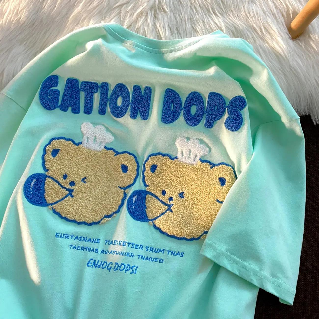 Fashion Summer Best Friends T Shirt Cartoon Embroidery Short Sleeve T-shirts Women Casual Top