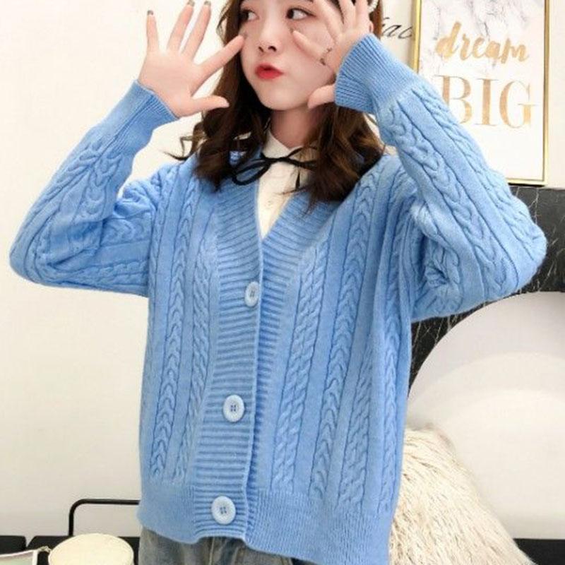 Spring and Autumn Knitted Cardigan Sweater College Style Short Loose Top Fashion Simple Female Jacket