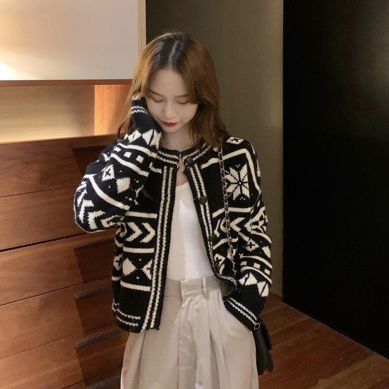 Sweater Cardigan Korean Version Loose Wild Hong Kong Style Retro Thin Spring  Autumn Short Coat