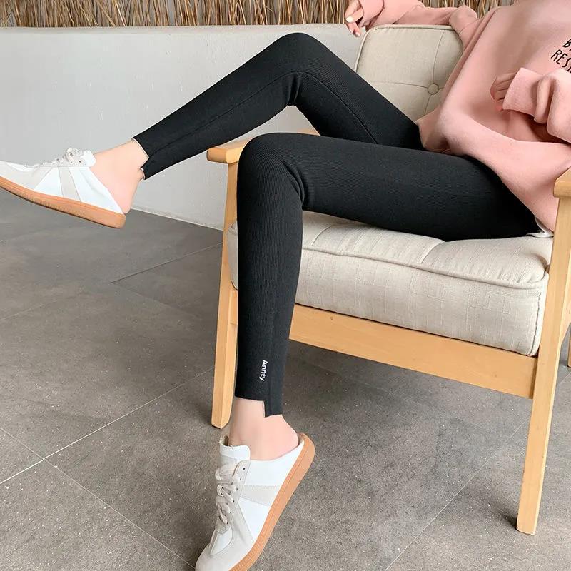 Spring and Autumn Thin Threaded Leggings Women's Long Trousers Are Thin Outer Wear Elastic High Waist Stretch Leggings Yoga Pants
