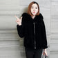 Women's Faux Fur Coat Winter Solid Color Hooded Zipper Short Jacket Female Large Size Casual Warm Coat