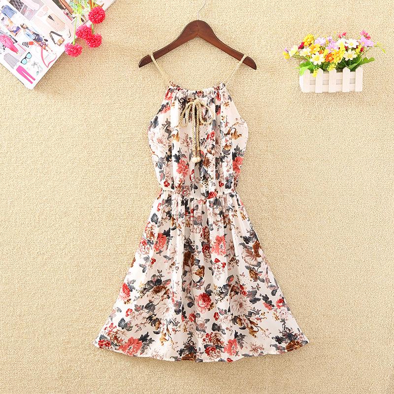 Fashion  Bohemian Floral Dress Female Spaghetti Strap Dress Short Beach Dress Summer Mini Sundress