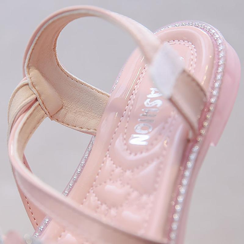 Children's Sandals Girls Princess Shoes Non-slip Soft-soled Beach Shoes Girls Diamonds  Flat Sandals with Ankle Straps