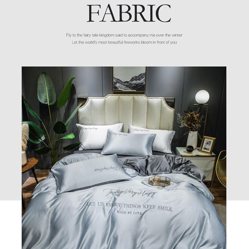 Silky Nude Sleeping Ice Silk Four-piece Set Pure Color Washed Silk Bed Sheet Duvet Cover Pillow Case Bedding