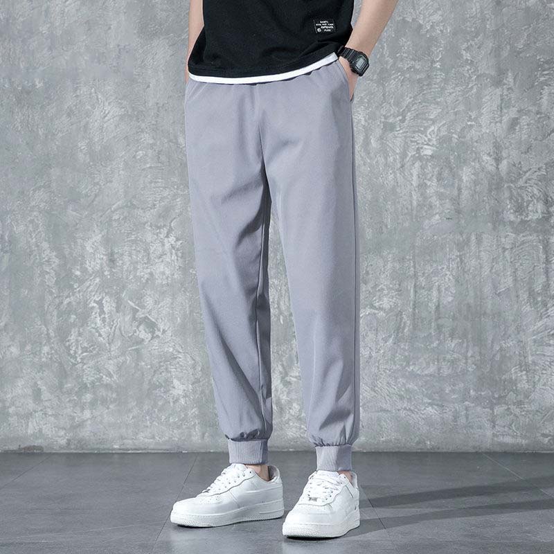 Summer Ice Silk Trousers Men's Tie-foot Casual Sports Pants Trend Thin Harem Trousers