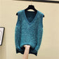 Spring and Autumn V-neck Knitted Vest Tweed Fabric Loose Sweater Women's Tassel Sleeveless Women's Top