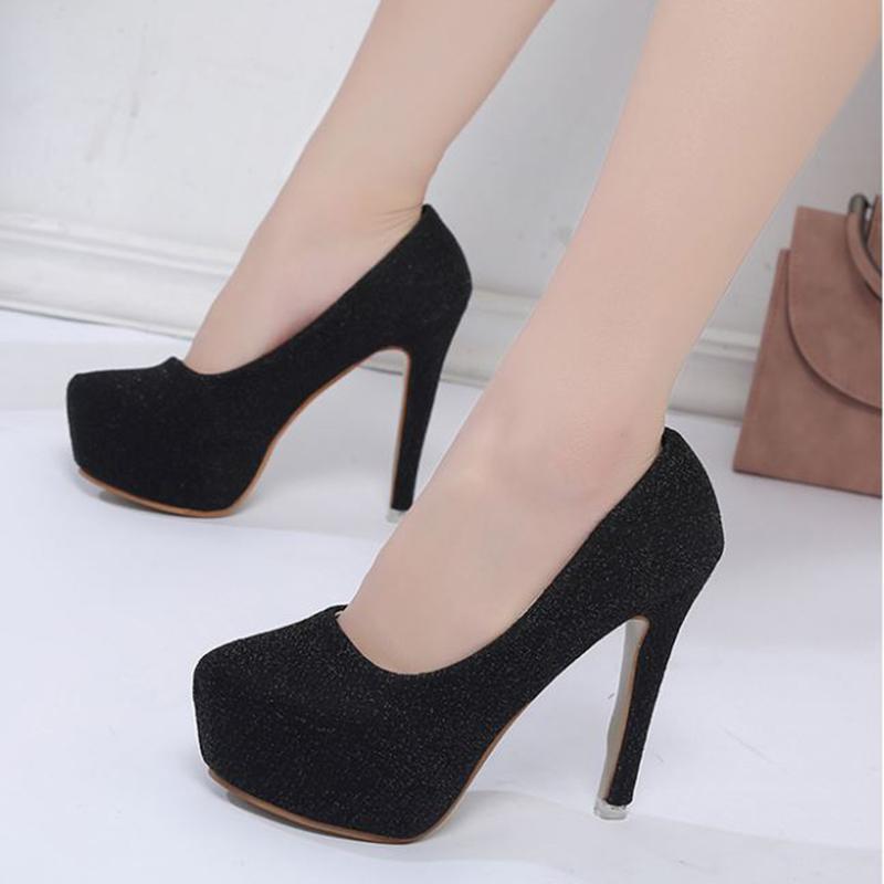 Women's Shoes Spring  Summer Korean Style Super High Heel Stiletto Round Toe Silver High Heels Sexy Female Waterproof Platform Single Shoes 12cm