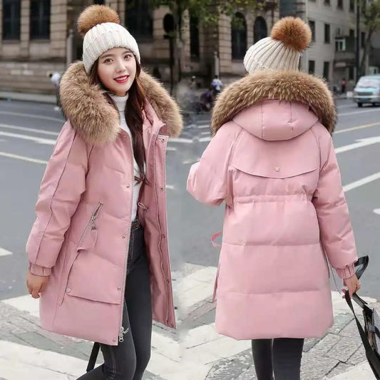 Down Padded Jacket Korean Style Mid-length Fashion Padded Jacket Loose Waist Winter Jacket Thick Padded Jacket