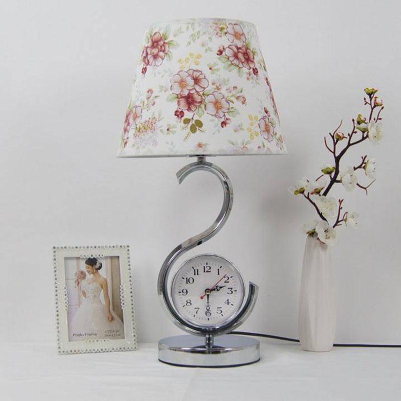 Modern Table Lamp Bedroom Bedside Lamp Living Room Decoration Fabric Lampshade Table Lamp with Clock