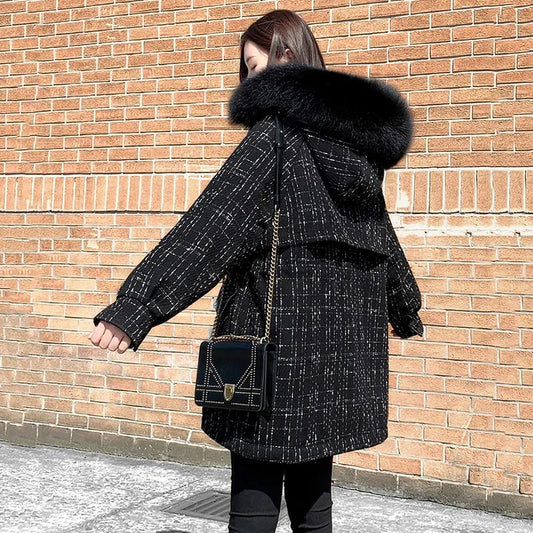 Korean Style Pie Overcoming Mid-length Large Fur Collar Cotton-padded Jacket Women Loose Black Parker Padded Jacket
