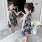 Children's Fashion Ruffle Print Dress Girl Casual Off Shoulder O-neck Above Knee Dresses