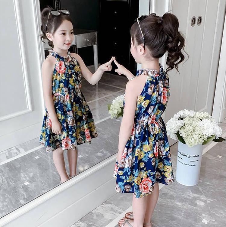 Children's Fashion Ruffle Print Dress Girl Casual Off Shoulder O-neck Above Knee Dresses