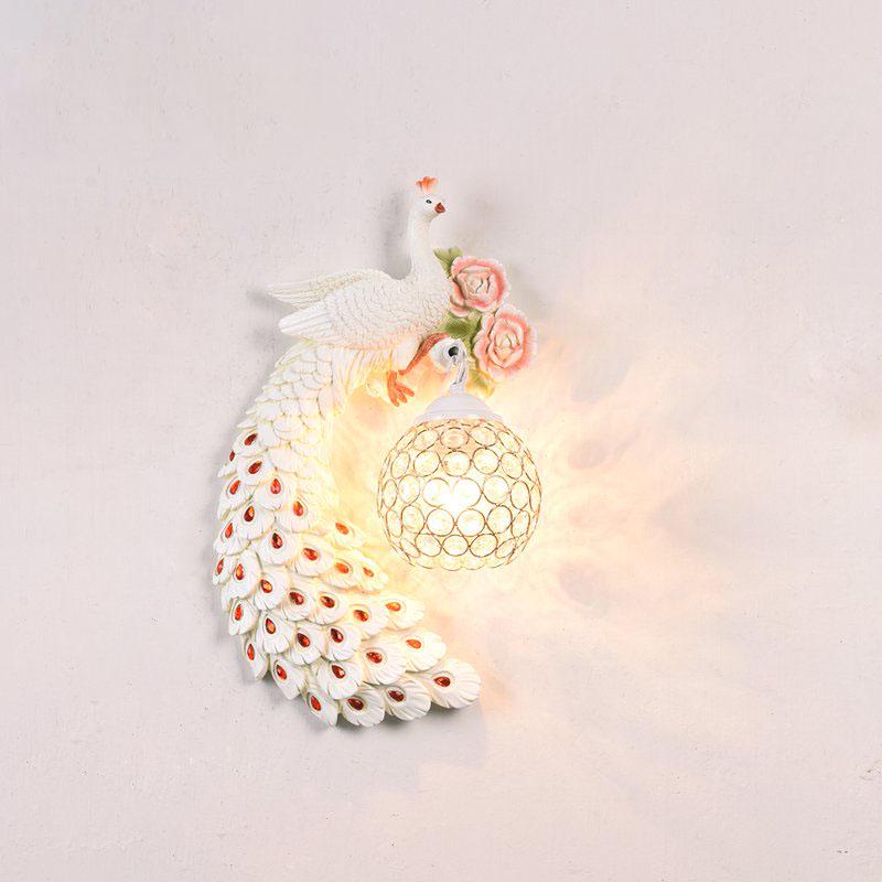 Luxury peacock crystal wall lamp Nordic bedroom bedside living room TV background led wall lamp