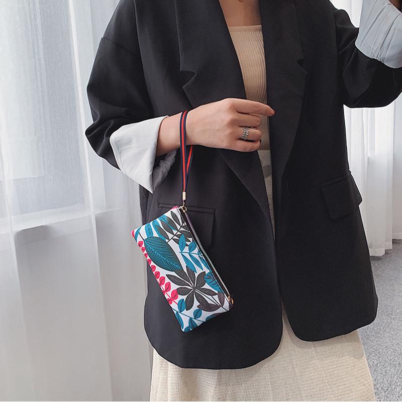 Women Clutches Printing Canvas Bag Portable Handbag Multi-Layer Wallets with Coin Pocket Zipper Purse
