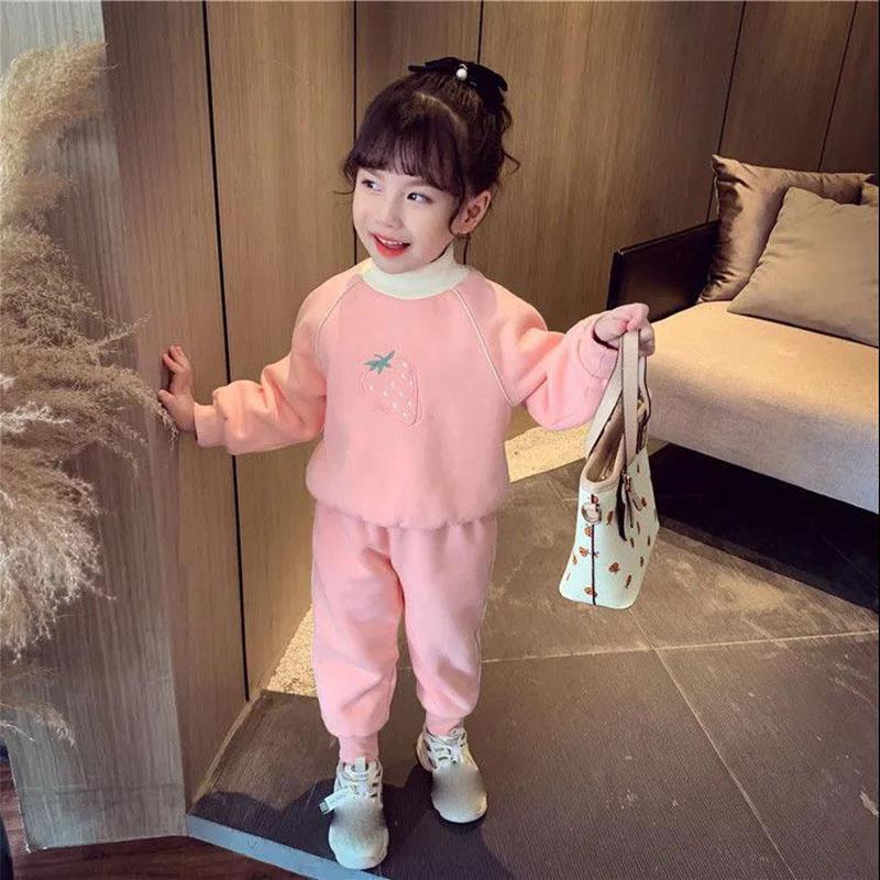Children's Suit Women Plus Velvet Autumn and Winter Wear Pink Casual Wear 3 To 5 Years Old Two-piece Children's Wear Sets