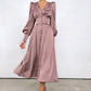 Single Breasted Sexy Dress Party Clud High Waist Satin Long Dress Elegant V Neck Women Midi Dresses Lantern Sleeve