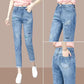 Women's Ripped Jeans Spring Thin Cropped Trousers Loose Summer High Waist Harem Pants Women