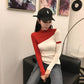 Color Matching Knitted Bottoming Shirt Slim Long-sleeved Sweater Women's Tight Tops