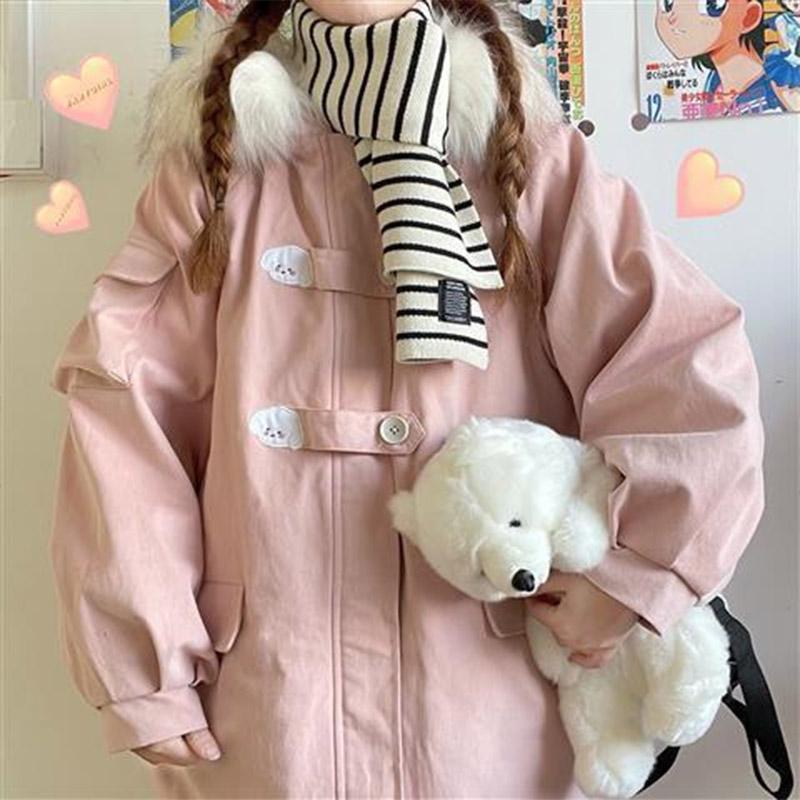 College Style Embroidered Cute Gray-blue Mid-length Cotton-padded Jacket Female Student