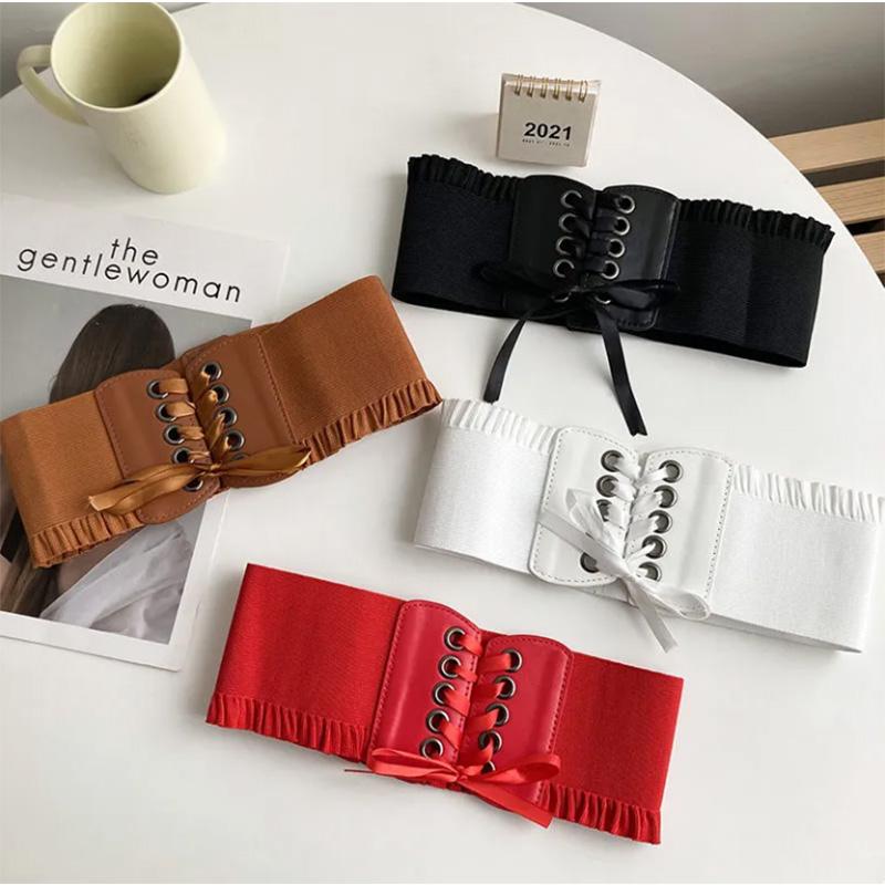 Ladies Belt Decoration Simple Lace-Up Elastic Matching Dress Black Wide Waist Seal Corset Tide Belt