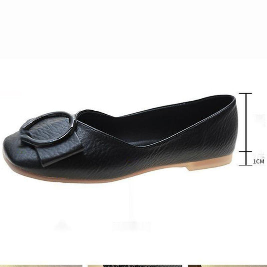 Ladies Casual Flat Light Moccasin Shoes Retro British Style Square Toe Flat Leather Shoes Women Can Wear Flat Casual Leather Shoes At Work