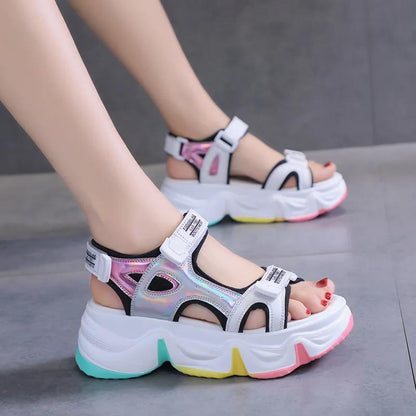 Sports Sandals Women's Thick Sole Muffin Sports Casual Beach Shoes Wedge Heels Colorful Handsome Ladies Sandals