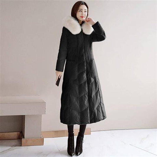 Fox Fur Collar Decoration Long Section Warmth Slim Down Jacket Women Winter Big Fur Collar Jacket