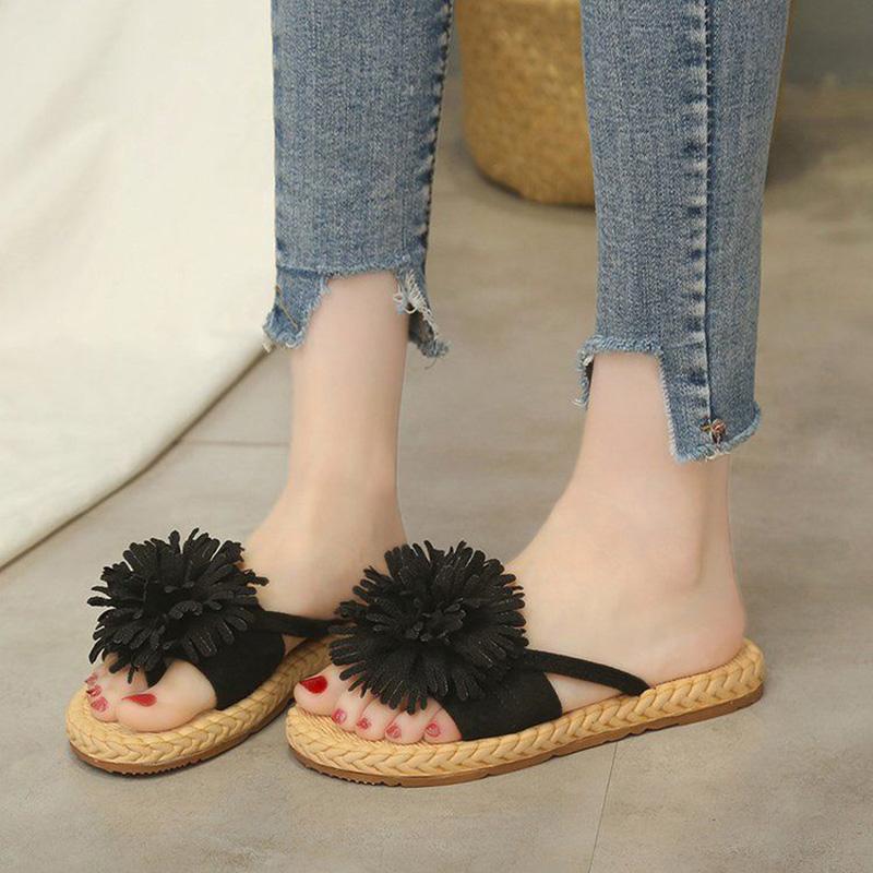 Summer Wear Flat Flip Flops Fashion Sandals Female Fairy Style Summer Korean Beach Student Flower Slippers