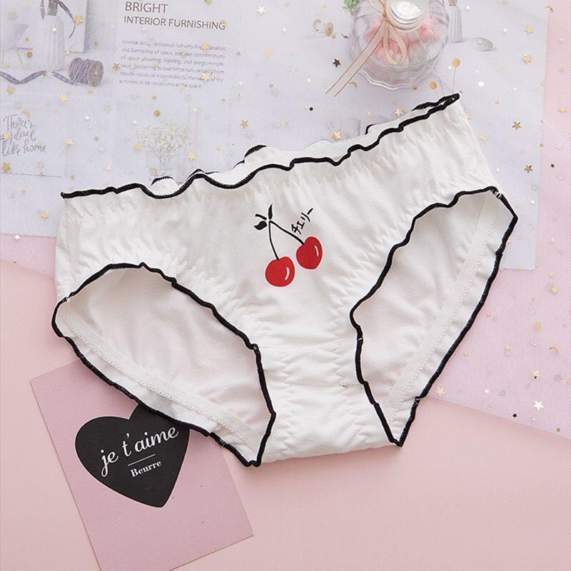 Girls' Cotton Underwear Sweet Fruit Print Fungus Edge Student Briefs with Hips