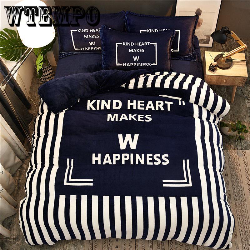 Winter Crystal Flannel Bedding Set  Soft Pattern Cotton Bed Linens Duvet Cover Set Bed Sheet