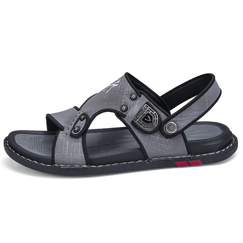 Men's Sandals While Driving Summer Waterproof Beach Shoes Trendy Dual-purpose Men's Leather Sandals