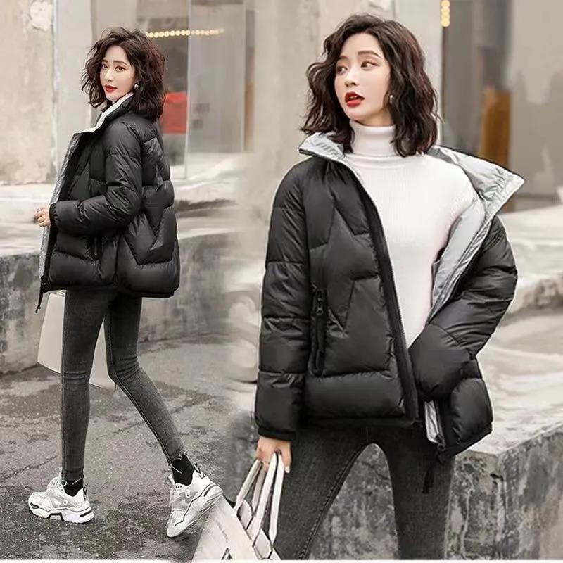 Women's Short Cotton Down Padded Jacket Stand-up Collar Thick Down Cotton Bright Surface Thickening Trendy Clothing
