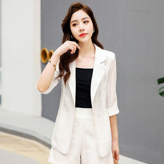Suit Jacket Female Temperament Spring and Summer Three-quarter Sleeve Thin Shorts Casual Suit Professional Suit Two-piece Casual Suit
