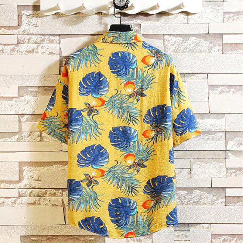 Hawaiian Shirts Beach Tee Leaf Fruit Print T-shirt Half Sleeve Retro Clothes Button Up Top Loose Overshirt Casual Male Undies