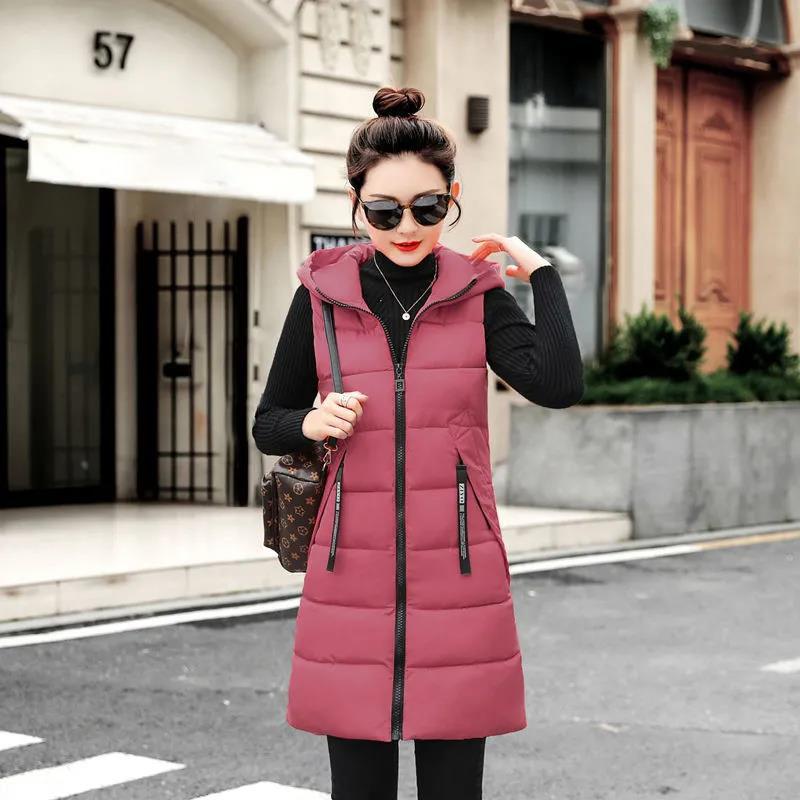 Winter Ladies Hooded Down Vest Jacket Fashion Glossy Down Cotton Sleeveless Jacket Thicken Warm Winter Vest