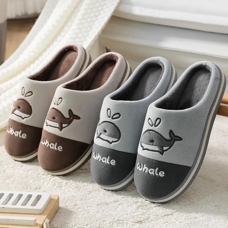 Autumn and Winter Cotton Slippers Men's and Women's Slippers Indoor Warmth Flat-bottomed Cotton Shoes with Bear Pattern