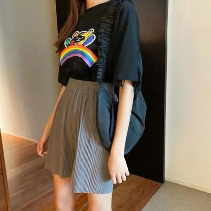 Summer Shorts Women's Loose Bottoming Five-point High-waisted A-line Trousers Outside Wear Thin Large Size Wide-leg Pants