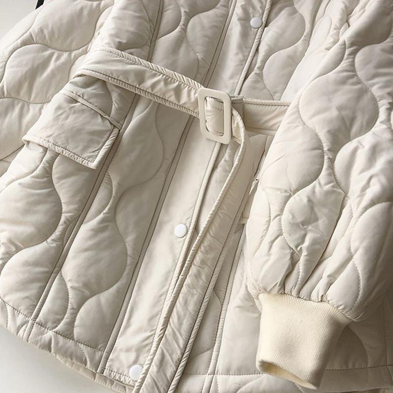 Winter Jackets for Women White Thick Warm Coat with Tie Belt Elegant Lady Cotton Casual Parkas Fashion Solid Down Jacket