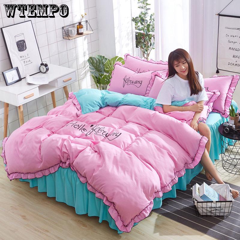Microfiber Lace Princess Print Soft Duvet Cover Set Pillow Case Zipper Home Bedding Cover