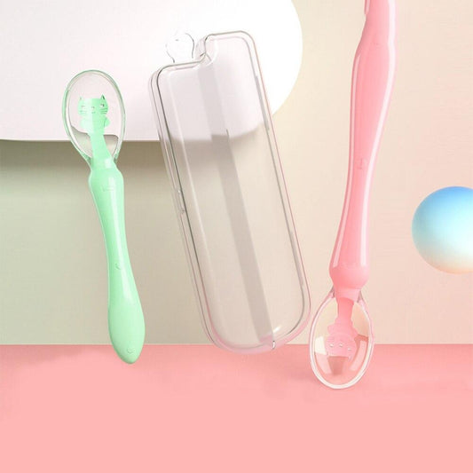 Baby Feeding Spoon with Storage Box Non-Slip Baby Trainning Spoon Food Grade Silicone Cute Baby Feeding Tableware