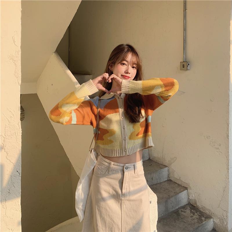 Women's Autumn Knit Cardigan Jacket Autumn Women's Short Long-sleeved Top Sweater