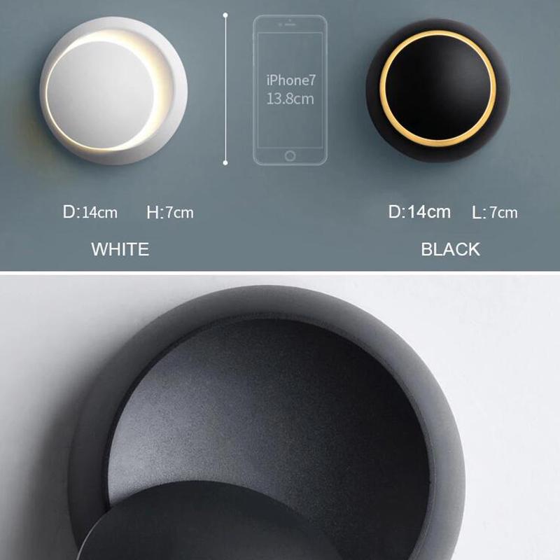 LED Wall Lamp 360 degree rotation adjustable bedside lights creative wall lamp aisle round lamp