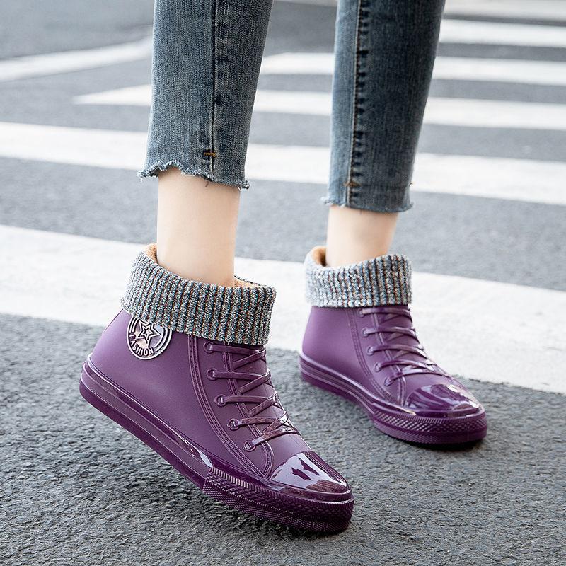 Women's Spring and Autumn Rain Boots Female Large Size Solid Color Flat Waterproof Working Rain Shoes