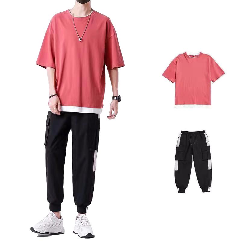 Summer Boys' Suit with Short-sleeved T-shirt and Loose Overalls